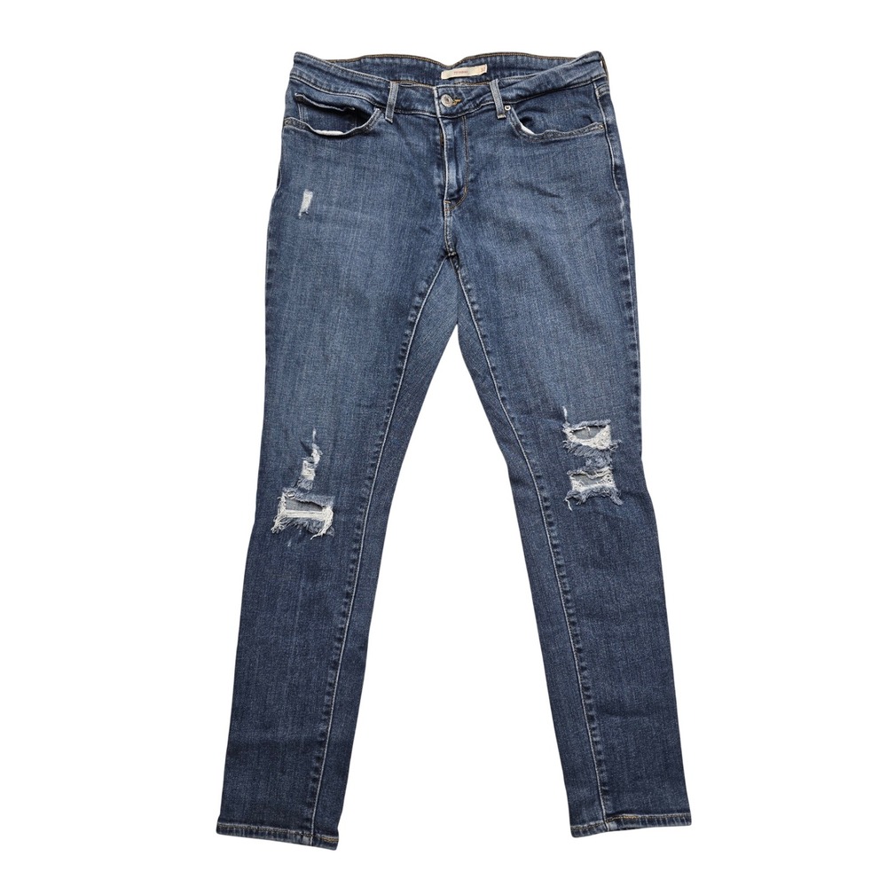 Levis 711 Skinny Distressed Jeans Medium Wash Blue Denim Womens 32 Streetwear